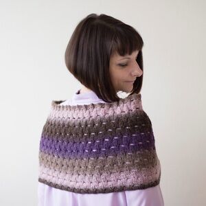 Ombré Gradient Purple Pink Brown Wool Snood Cowl